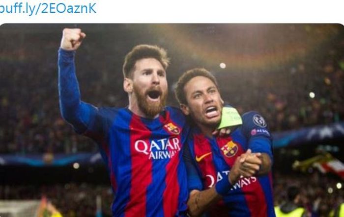 Lionel Messi dan Neymar melakukan selebrasi saat sama-sama membela Barcelona.