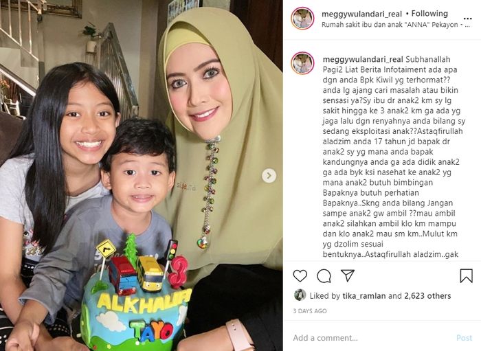 Unggahan Meggy Wulandari di instagram