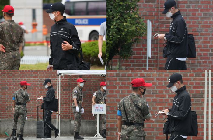 Potret kedatangan Park Bo Gum di pusat pelatihan militer.
