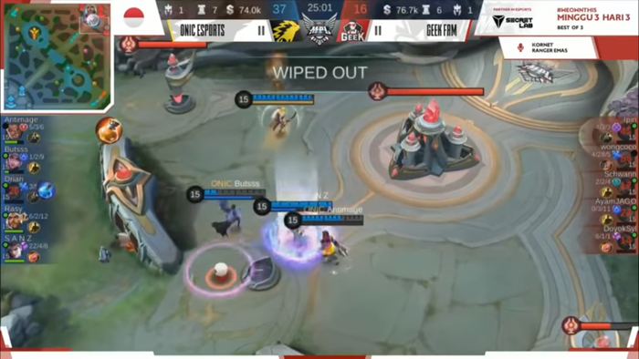 The first game of Onic Esports vs Geek Fam showed a wipe out by the Onic Esports team and managed to secure the first point for Onic Esports