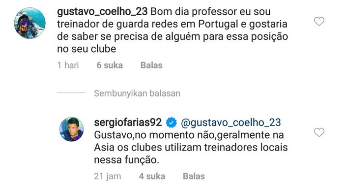 Pelatih Kiper di Portugal, Gustavo Coelho, mencoba melamar jadi pelatih penjaga gawang Persija dengan melamar ke Sergio Farias.