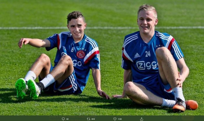Potret Abdelhak Nouri (kiri) dan Donny van de Beek (kanan) saat masih berseragam Ajax Amsterdam.