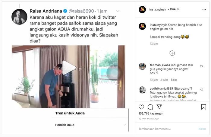 Raisa tunjukkan siapa tukang galon di rumahnya yang sebenarnya adalah Hamish Daud demi puaskan rasa penasaran netizen sampai jadi trending.