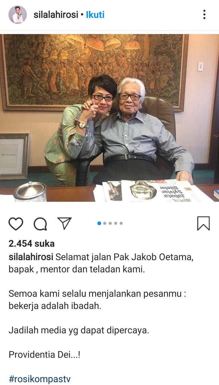 Rosianna Silalahi ucapkan selamat jalan untuk Jakob Oetama yang tutup usia, Rabu (9/9/2020).