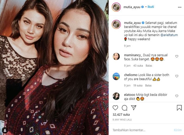Mutia Ayu dan Ariel Tatum dikira kembaran oleh netizen usai pamer foto bareng