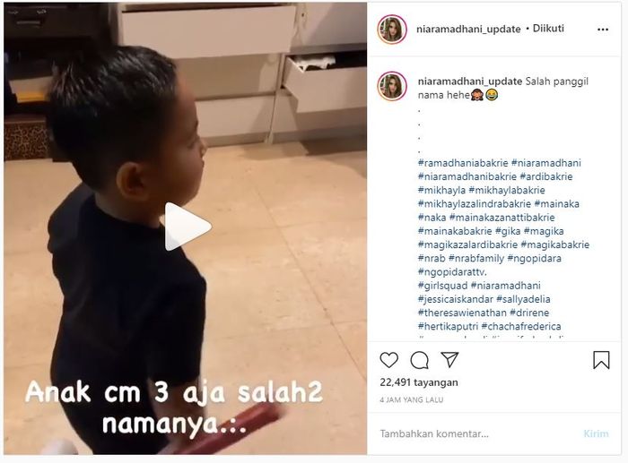 Video yang merekam momen ketika Ardi Bakrie salah memanggil nama anaknya hingga membuat sang anak ngambek