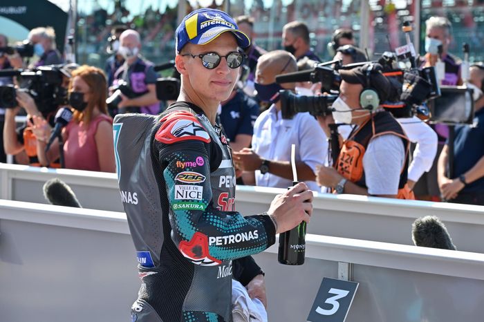 Pembalap Petronas Yamaha SRT, Fabio Quartararo, setelah sesi kualifikasi MotoGP San Marino di Sirkuit Misano, Sabtu (12/9/2020).