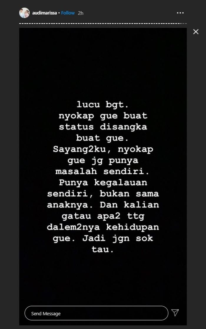 Audi Marissa angkat bicara usai dituding netizen tak dapat restu dari sang ibu