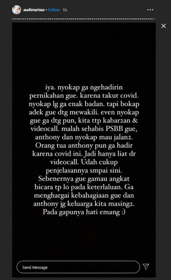 Audi Marissa angkat bicara usai dituding netizen tak dapat restu dari sang ibu