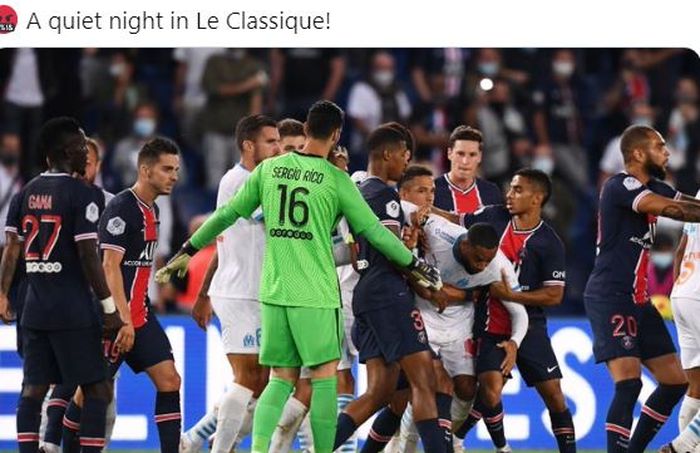 Laga pekan kedua Liga Prancis antara Paris Saint-Germain dan Olympique Marseille berjalan rusuh dengan Neymar memukul lawan yang berujung lima kartu merah pada Minggu (13/9/2020).