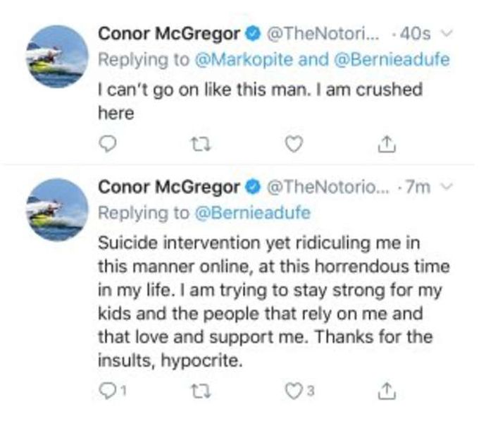 Twit yang sudah dihapus di akun Twitter Conor McGregor.