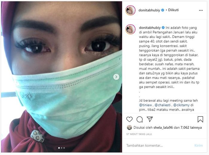 Curhatan Donita yang menceritakan ia sempat alami gejala yang mirip gejala covid-19 pada bulan Januari 2020 lalu.