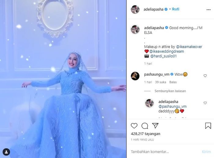 Adelia Pasha disebut bak bidadari usai posting foto saat dirinya berubah jadi Elsa.