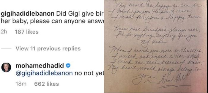 Mohamed Hadid unggah surat menyentuh untuk cucunya.