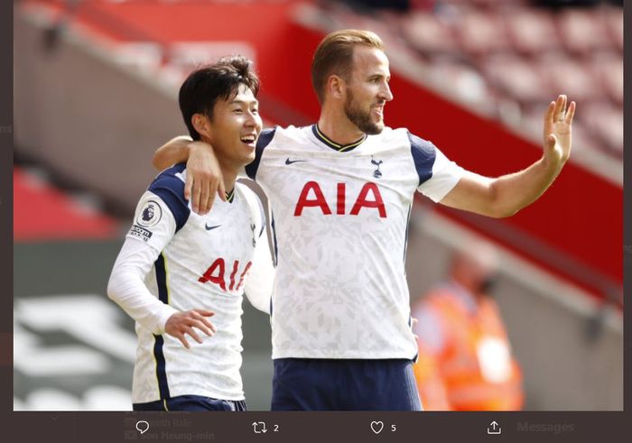 Son Heung-min dan Harry Kane, protagonis kemenangan telak Tottenham Hotspur atas Southampton di pekan kedua Liga Inggris 2020-2021.