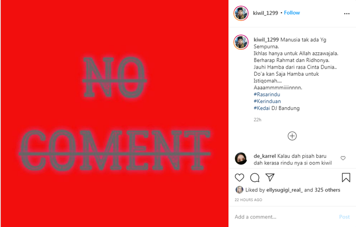 Postingan Kiwil usai Meggy Wulandari umumkan dirinya menikah lagi.
 