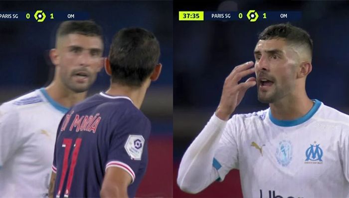 Tangkapan layar VAR yang tidak bisa menunjukan bahwa pemain Paris Saint-Germain , Angel Di Maria, meludahi pemain Marseille pada laga pekan ketiga Liga Prancis di Stadion Parc des Princes, Paris, pada Senin (14/9/2020)