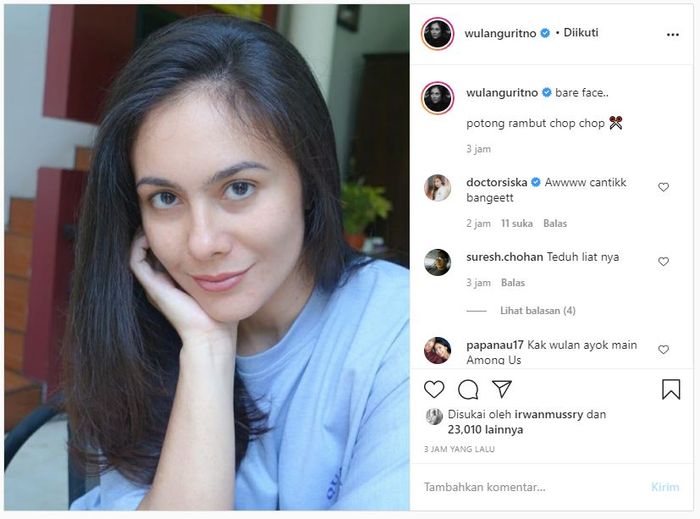 Penampilan Wulan Guritno yang tampil tanpa make up ini sukses curi perhatian hingga banjir pujian dari netizen