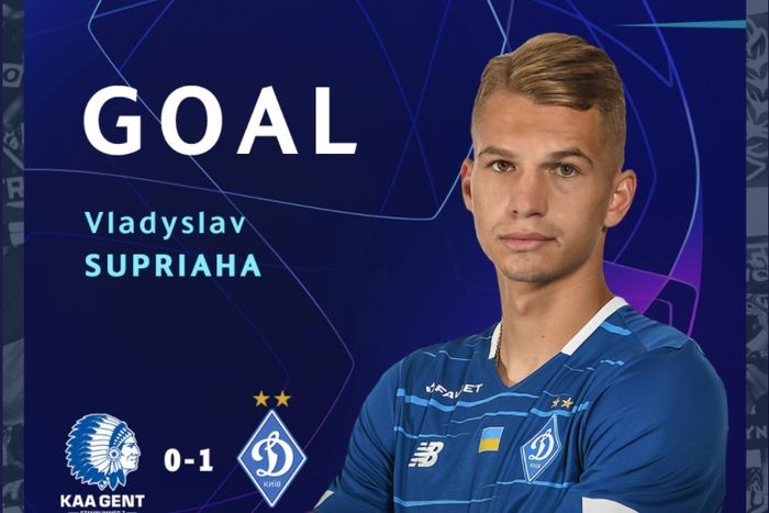 Vladyslav Supriaha, bintang muda Dynamo Kyiv, membuka skor kemenangan 2-1 timnya atas Gent di babak play-off Liga Champions.