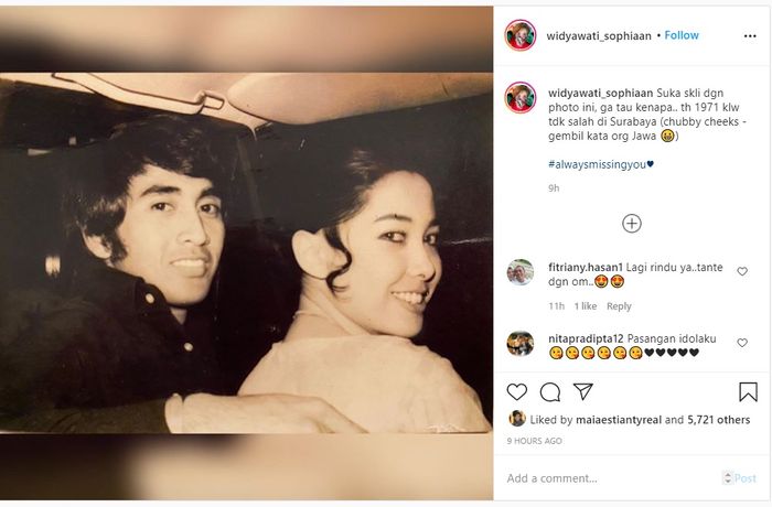 Postingan terbaru Widyawati yang merindukan Sophan Sophiaan.