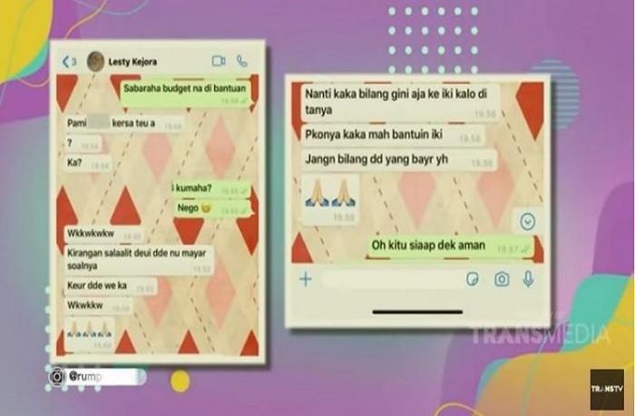 Chat Lesti Kejora dengan MC pernikahan Rizki DA