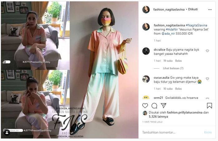 Piyama baru Nagita Slavina yang memiliki model kekinian seharga Rp 550 ribu ini sukses curi perhatian netizen