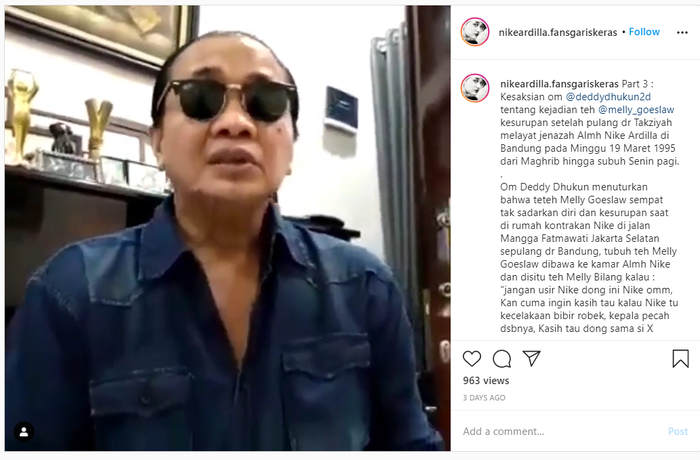 Deddy Dhukun ungkap kondisi Melly Goeslaw yang kesurupan saat takziah di rumah Nike Ardilla