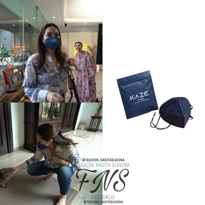 Nagita Slavina terlihat memakai masker mewah dari Kaze