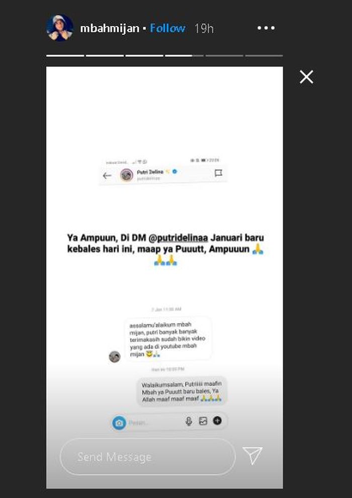 DM Putri Delina pada Mbah Mijan (@mbahmijan)