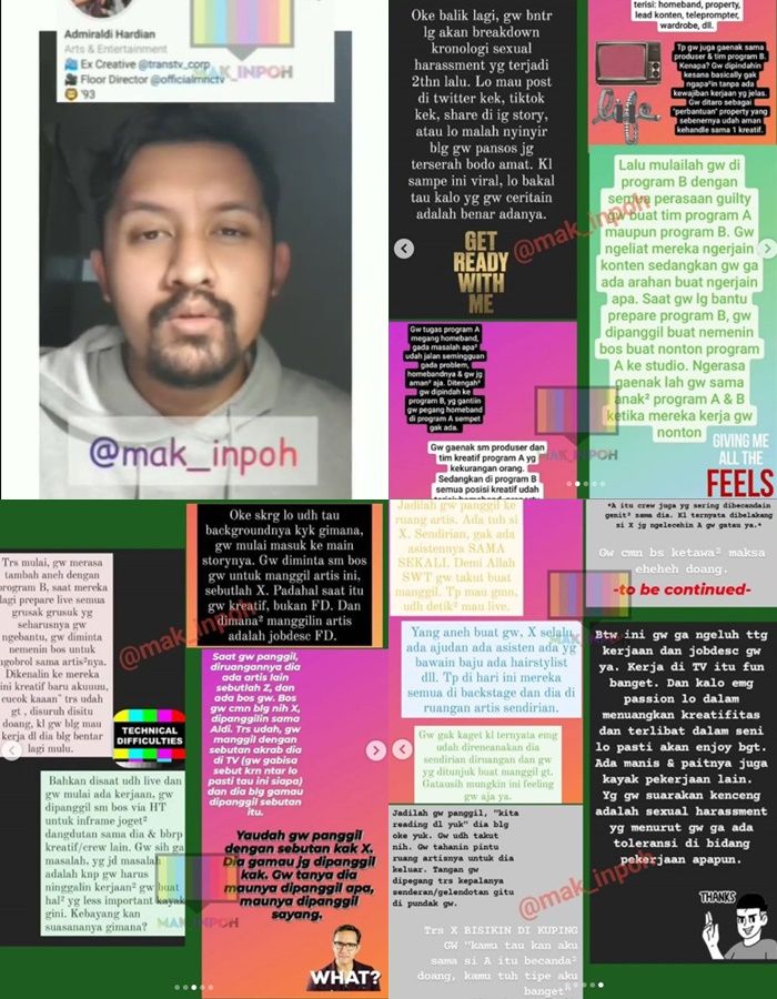 Unggahan kru TV soal pelecehan seksualInstagram.com/mak_inpoh