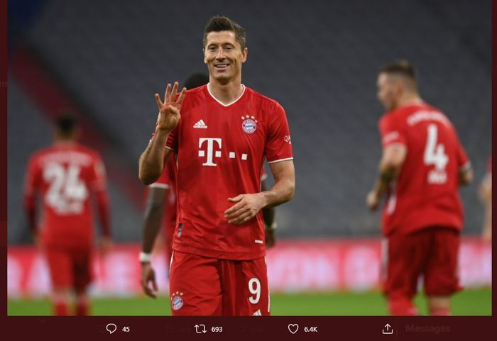 Robert Lewandowski mencetak 4 gol dalam laga Bayern Muenchen vs Hertha Berlin.