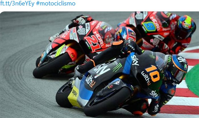 Pembalap Sky Racing VR46, Luca Marini (10), saat ini menjadi pemuncak klasemen sementara Moto2 2020.
