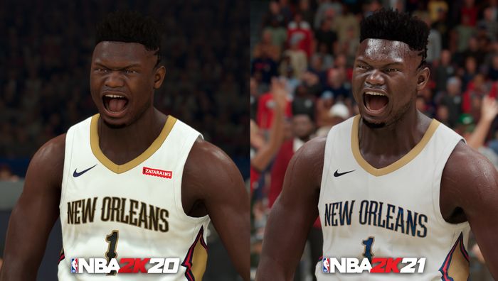 Differences in player graphics in NBA 2K20 and NBA 2K21.