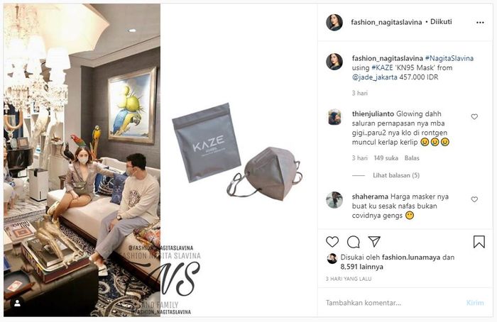 Penampakan Masker Nagita Slavina yang harganya hampir setengah juta hingga bikin netizen geleng-geleng kepala.