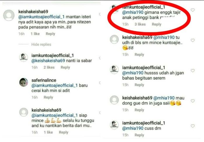 Komentar akun instagram @iamkuntoajieofficial