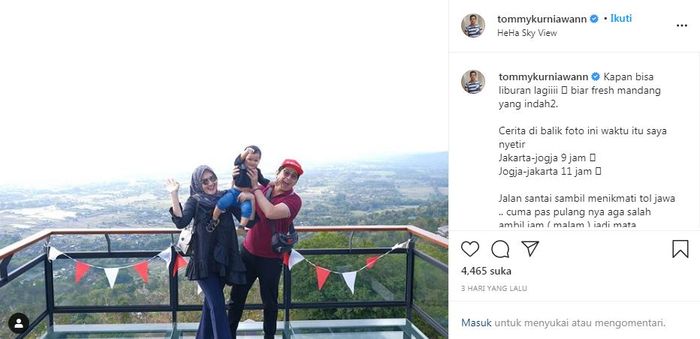 Tommy Kurniawan bagikan foto liburannya.