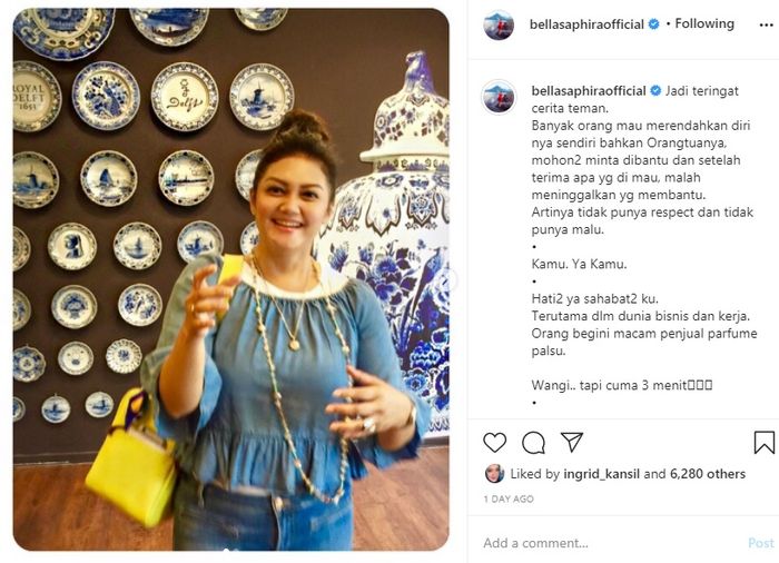 Bella singgung soal kacang lupa kulit dan karma.