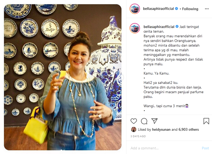 Unggahan Bella Saphira soal karma