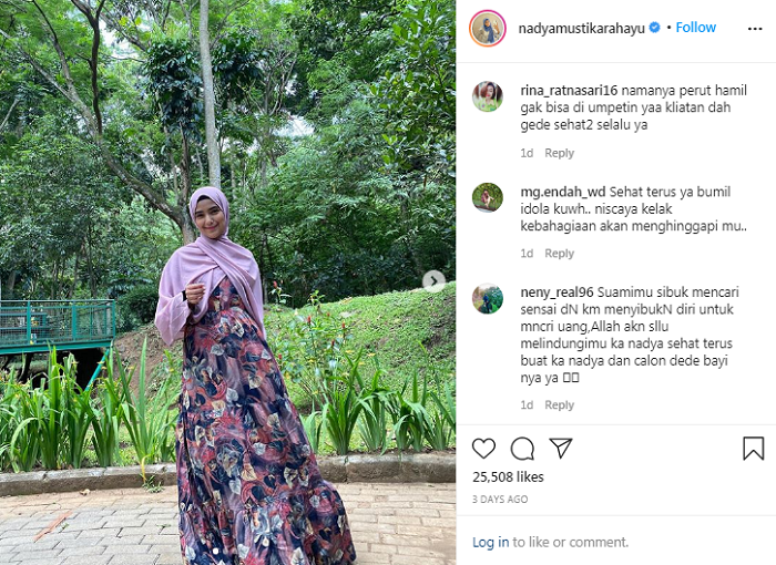 Postingan Nadya Mustika yang mencuri perhatian netizen karena perutnya yang tampak membuncit
