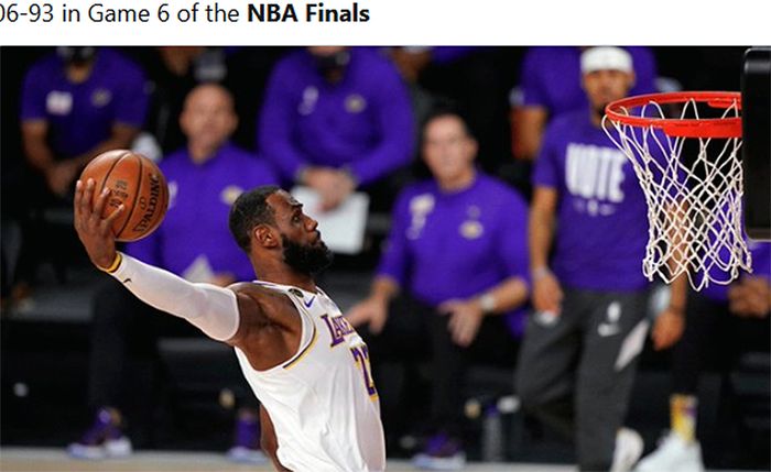 LeBron James membawa Los Angeles Lakers mengunci gelar juara setelah mengandaskan perlawanan Miami Heat pada gim keenam final NBA 2020 di AdventHealth Arena, Florida, Amerika Serikat, 11 Oktober 2020.