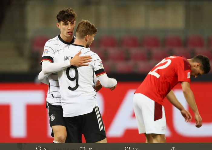 Kai Havertz dan Timo Werner menjadi bintang dalam laga Jerman vs Swiss di UEFA Nations League, Selasa (13/10/2020) di Koeln.