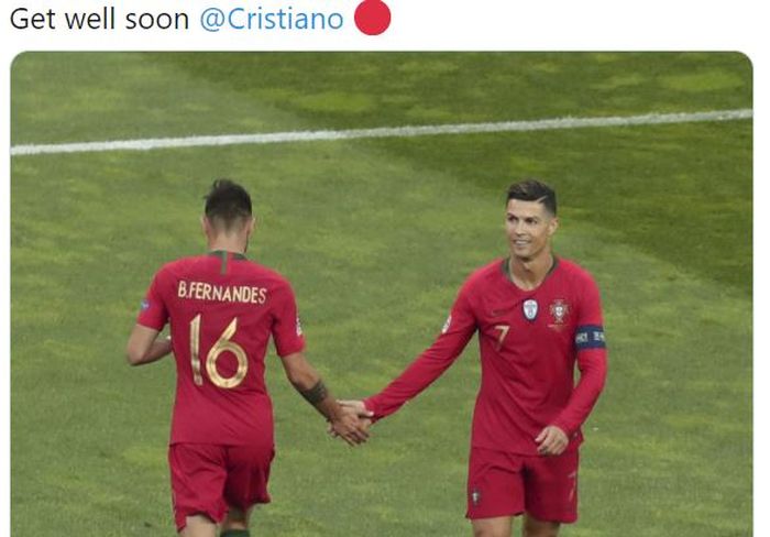 Bruno Fernandes (kiri) dan Cristiano Ronaldo saat membela timnas Portugal.