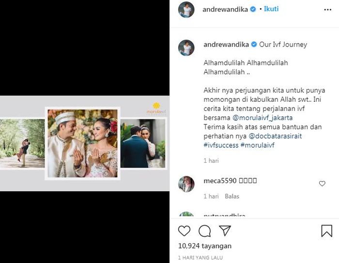 Akhirnya Istri Andrew Andika Hamil Setelah 3 Tahun Menikah.