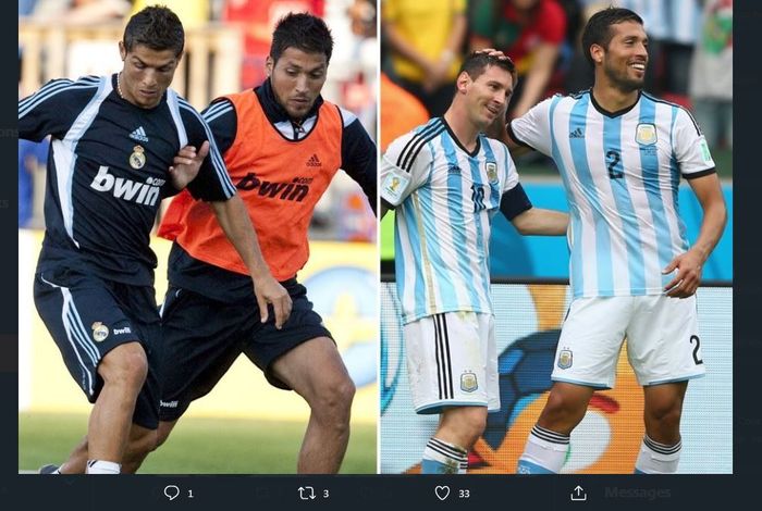 Ezequiel Garay berkesempatan bermain bareng Cristiano Ronaldo di Real Madrid dan Lionel Messi di timnas Argentina.
