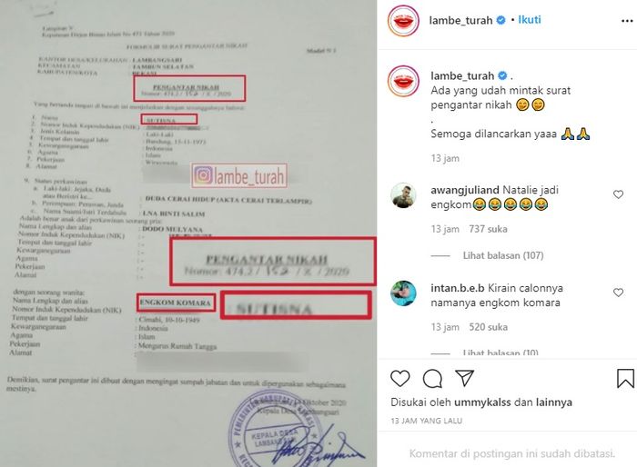 Surat pengantar nikah Sule dan Nathalie Holscher