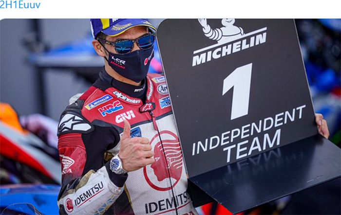 Pembalap LCR Honda, Takaaki Nakagami, menjadi pembalap tim independen terbaik setelah finis di posisi kelima pada balapan MotoGP Aragon di Sirkuit Aragon, Spanyol, 18 Oktober 2020.