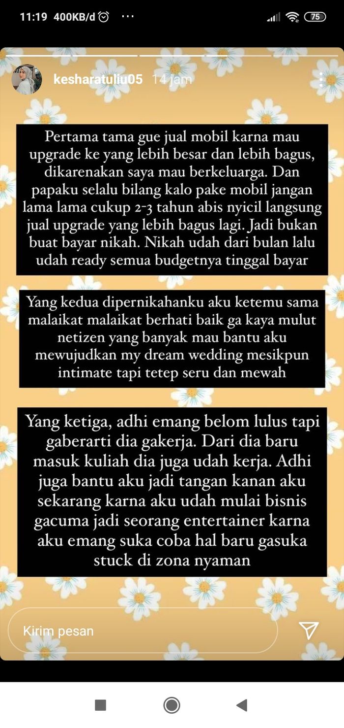 Kesha Ratuliu dituding menjual mobil untuk biaya pernikahannya dengan Adhi Permana.