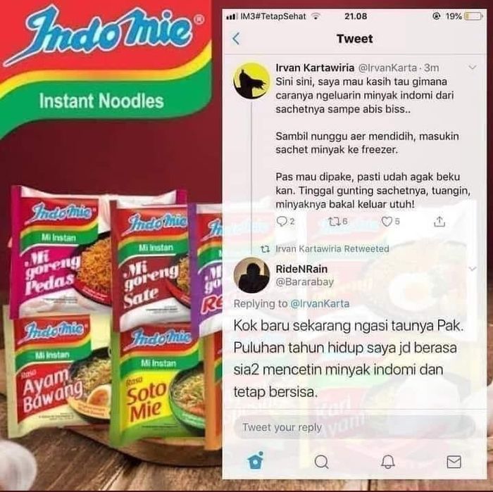 Tanggapan pengguna Twitter soal cara mengeluarkan minyak dari sachetnya
