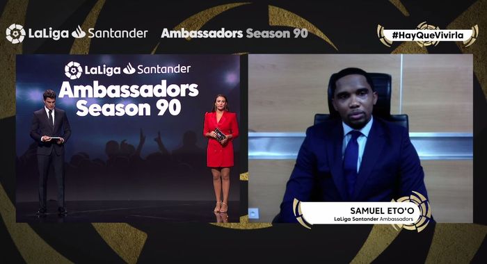 Samuel Eto'o dalam acara virtual LaLiga Ambassadors Gala, 20 Oktober 2020.