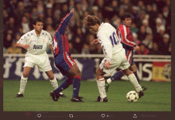 Pertemuan Real Madrid vs Barcelona di el clasico musim 1994-1995. Tampak eks pelatih timnas Indonesia, Luis Milla (kiri), terlibat duel.